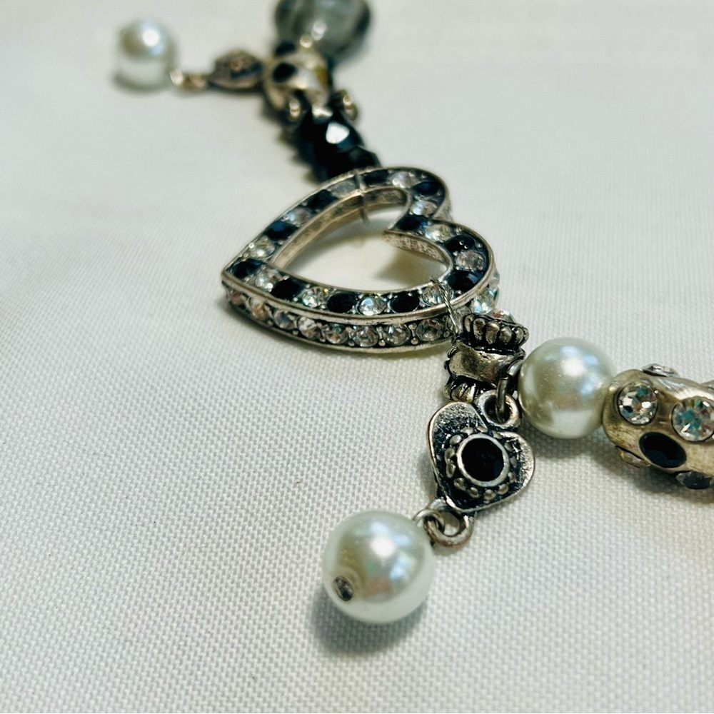 BLV Chunky‎ Chrm Necklace Pearl Beads Blk Wht Slvr EUC - Picture 5 of 9